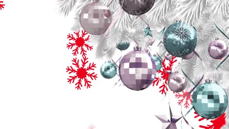 animación de adornos de bolas de navidad en el árbol de navidad