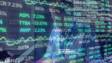 animación del mercado de valores y procesamiento de datos sobre empresario caucásico