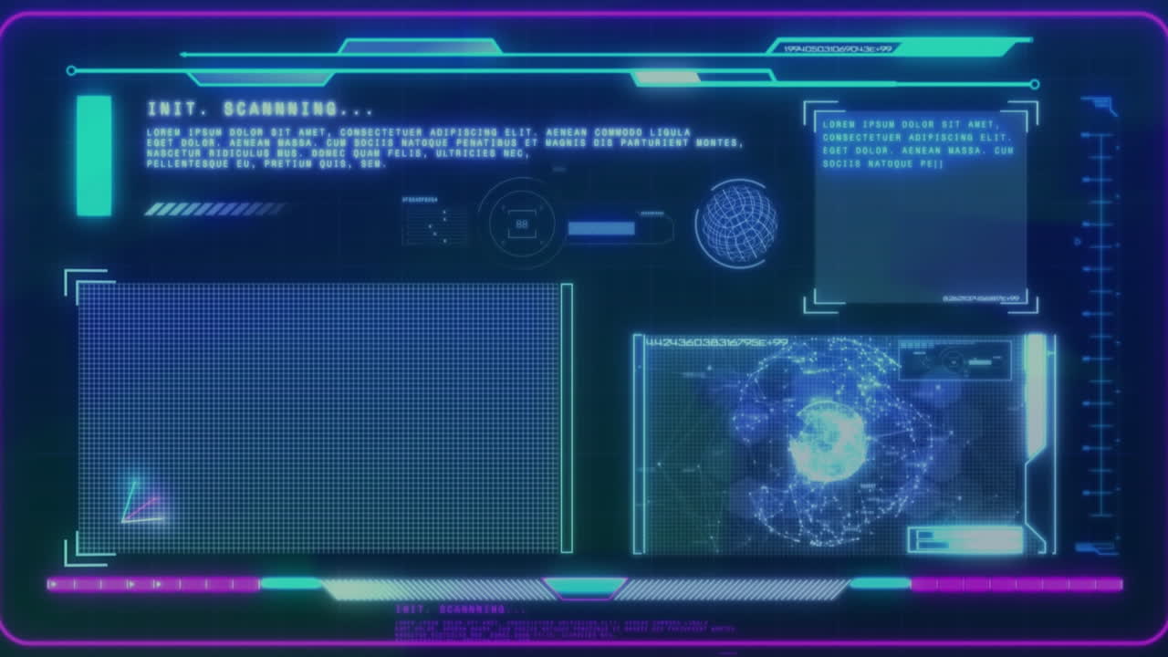 Animation of digital interface with data processing against blue background
