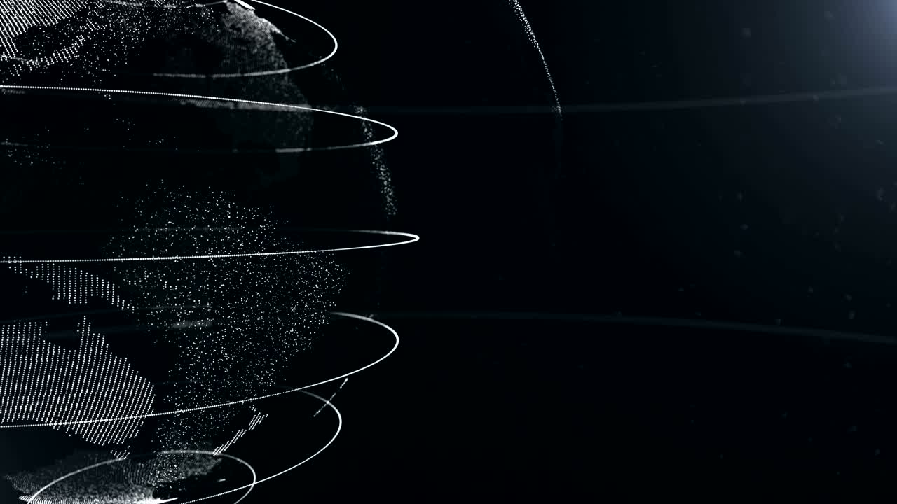 추상적인 구. 절단. 선으로 연결된  점. 세계화 인터페이스. 행성이 왼쪽에 움직이고 있습니다.