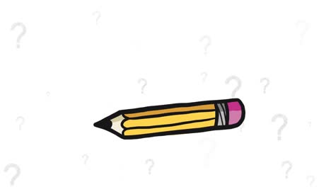 Animation-of-pencil-school-icon-and-question-marks-on-white-background