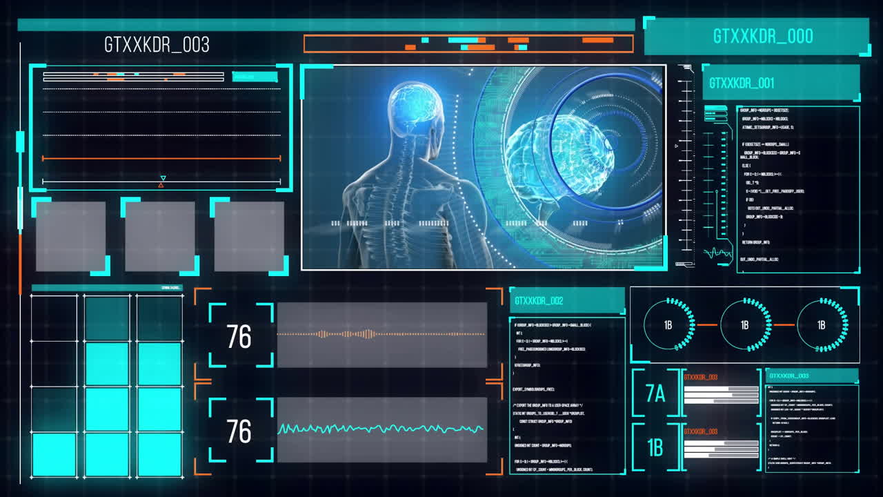 인간 뇌의 애니메이션과 스크린을 통해 디지털 데이터 처리
