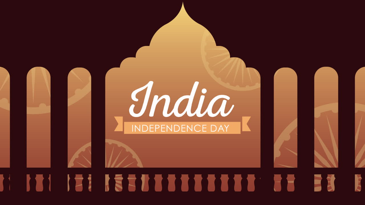 글자와 기념비와 함께 인도 독립기념일 축제