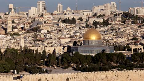 medium pan of the dome of the rock from the mt of olives in jerusalem