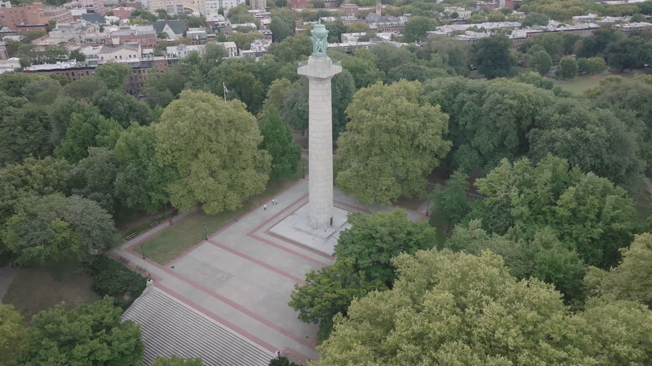 Aerial view of the Prison Ship Martyrs Monument. Shot on an overcast summer morning in Fort Greene Park, Brooklyn.