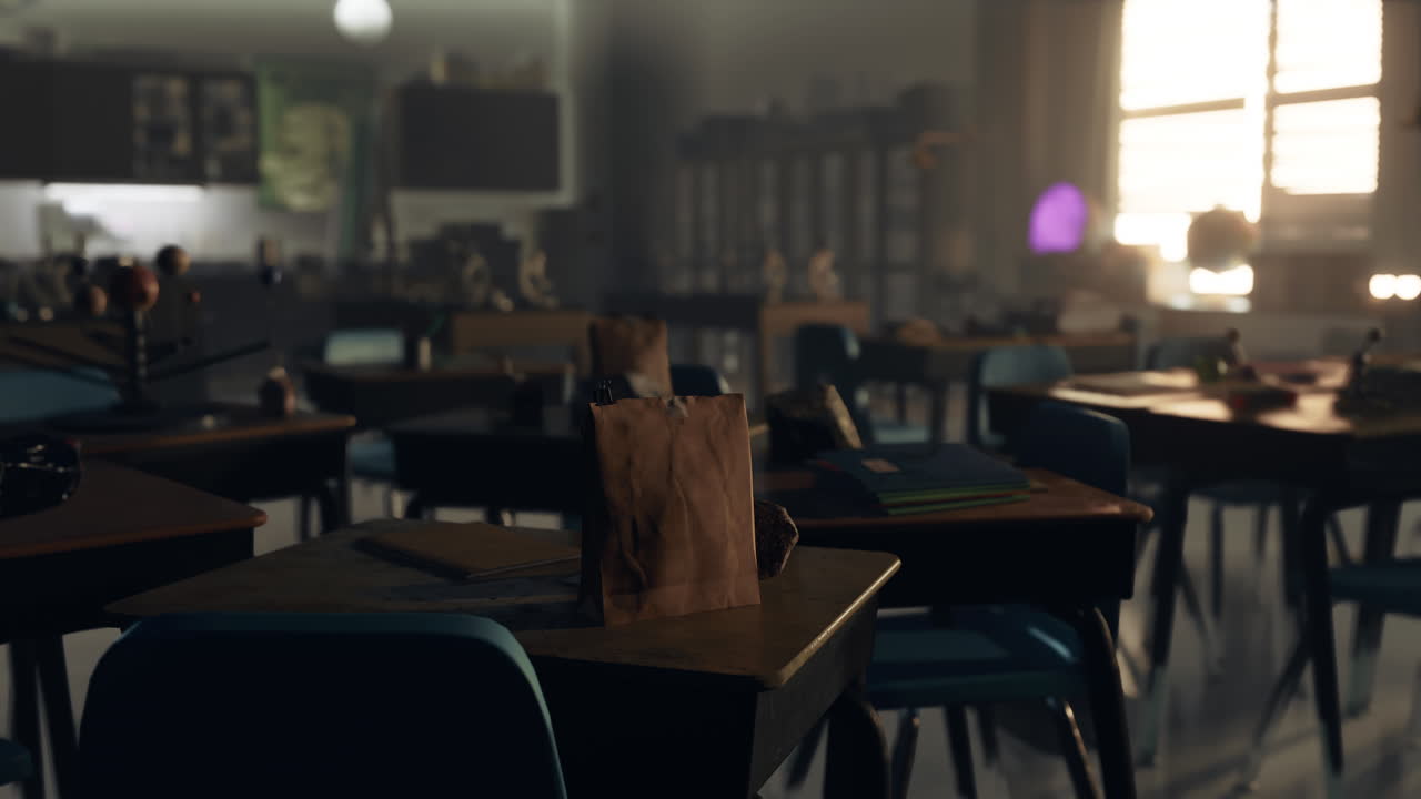 많은 테이블과 의자들로 가득 찬 방