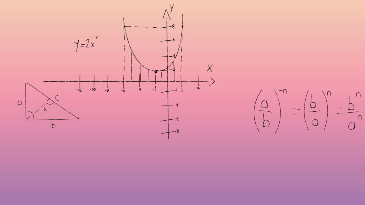 Animation of mathematical data processing over pink background