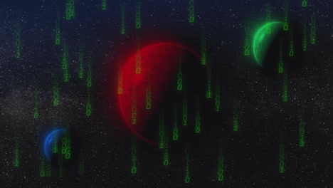 animación del procesamiento de datos con codificación binaria sobre globos