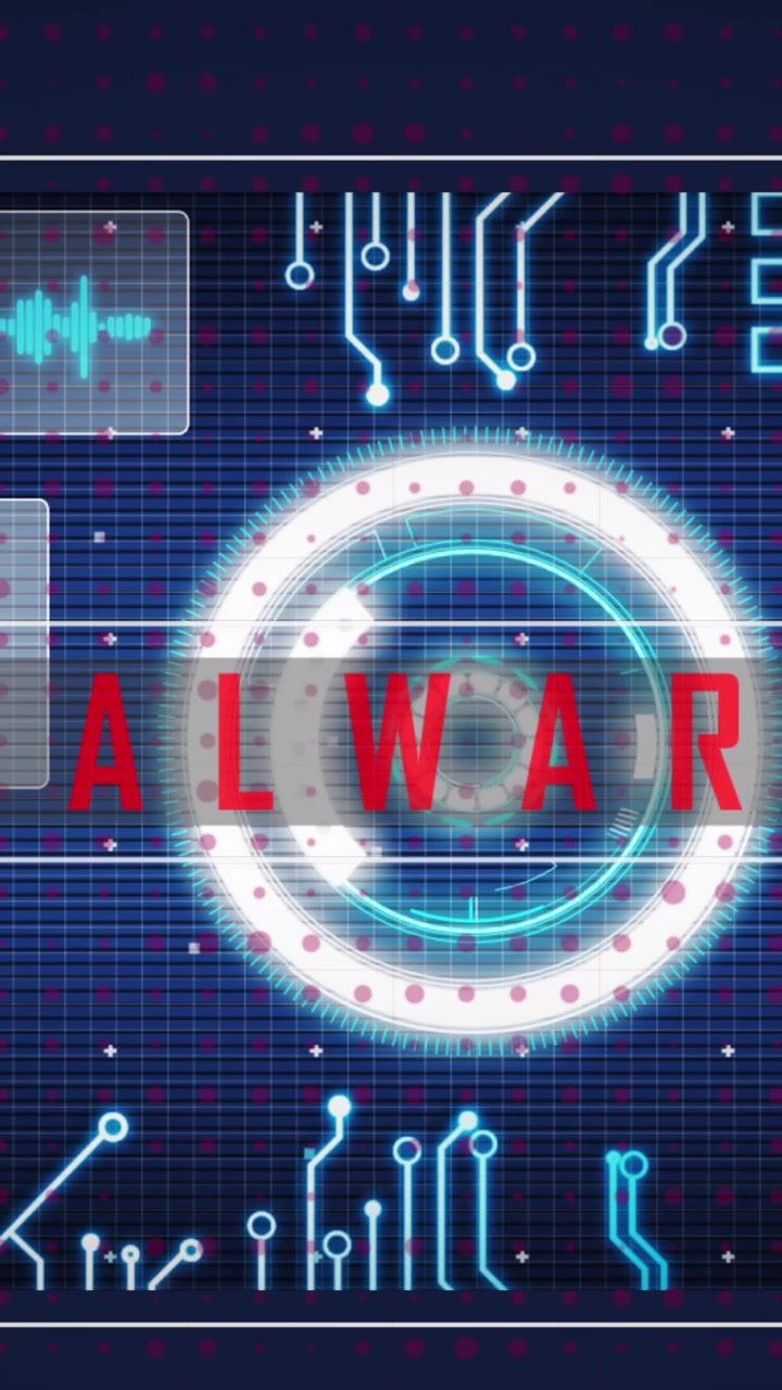Animation af malware tekst, scanning af scope og databehandling