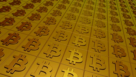 bitcoin signs gold background. seamless loop.