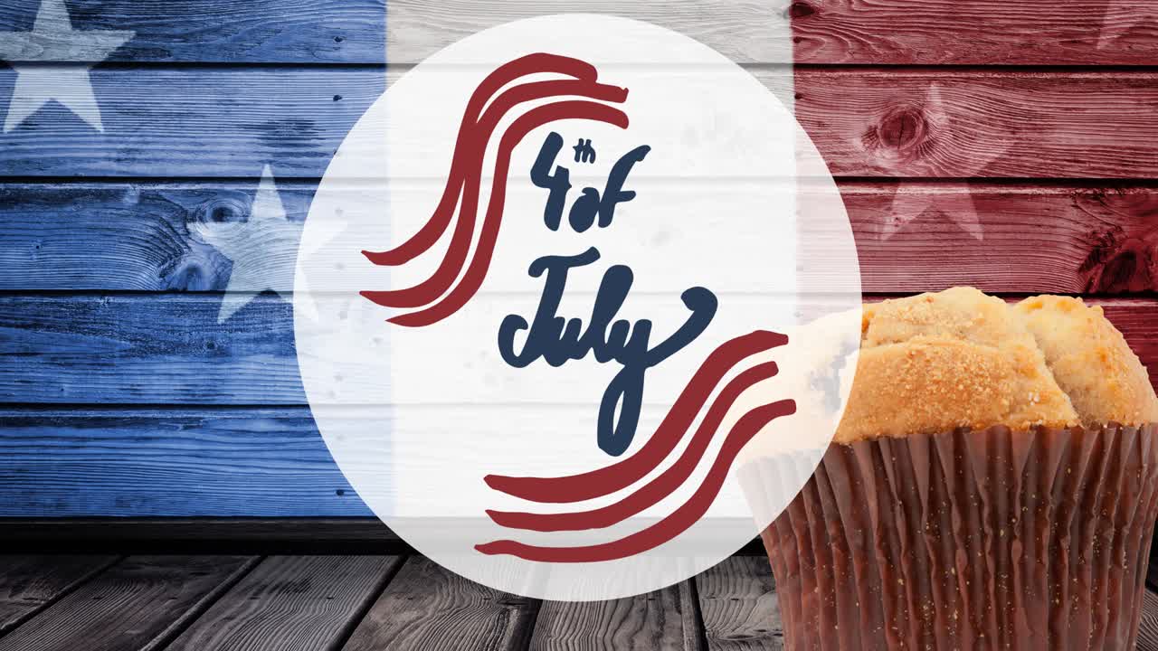 7月4日 アニメーション カップケーキとアメリカ国旗