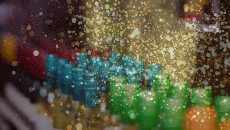 Animation-of-gold-dots-over-bottles-of-wine-at-shop