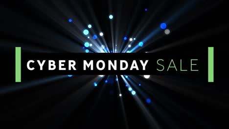 Animación-Digital-Del-Banner-De-Texto-De-Venta-De-Cyber-Monday-Contra-Puntos-Azules-De-Luz-Sobre-Fondo-Negro