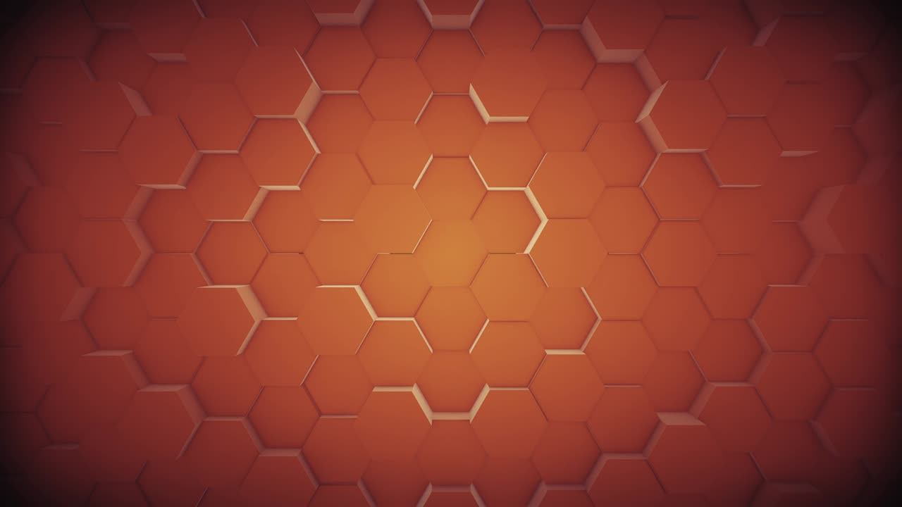 추상적인 기하학적  금 육각형 배경, 4k 원활한 루프, 3d 렌더링