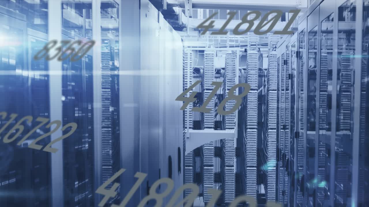 Animation of numbers and data processing over computer servers