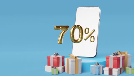 Smartphone-Displaying-Golden-100-%-Beside-Assorted-Gift-Boxes-on-blue-background-vertical