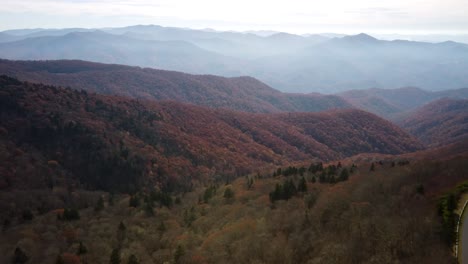 the great smokey mountains from a drone in with orange fall autumn leaves