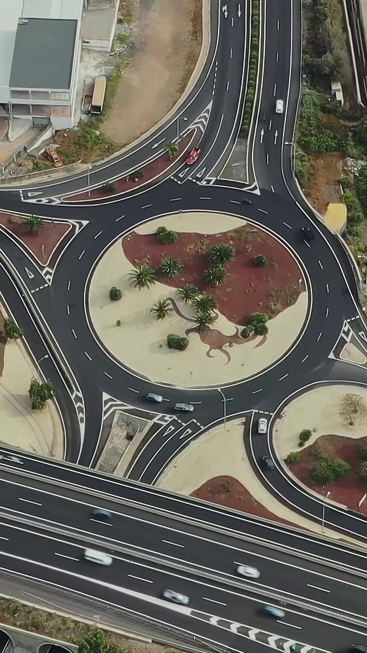 Road network in Tenerife, Spain showing cars and intersections