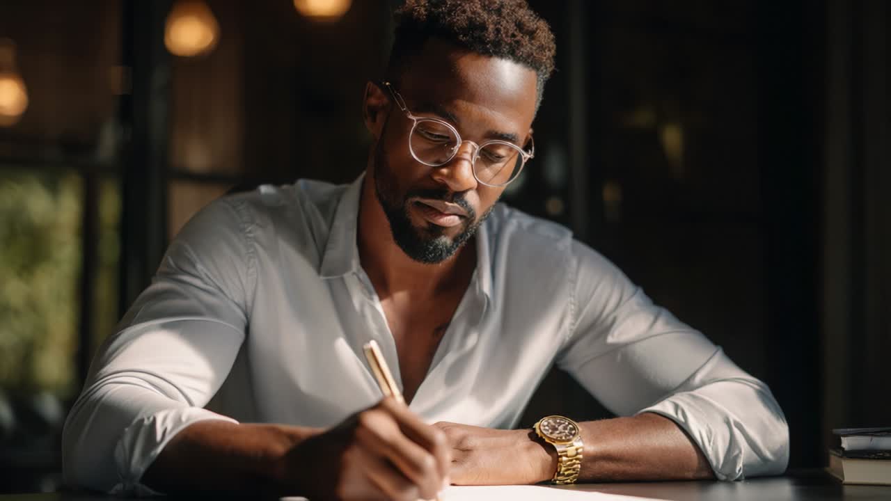 A focused individual engaged in creative writing, illustrating the importance of mindfulness and concentration in personal expression and artistic endeavors, surrounded by a warm, inviting atmosphere that enhances creativity