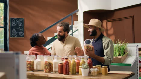 owner offers fresh produce samples