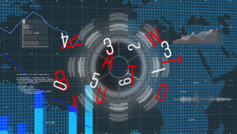 Animation-Des-Scope-Scannens-Und-Der-Datenverarbeitung-über-Der-Weltkarte