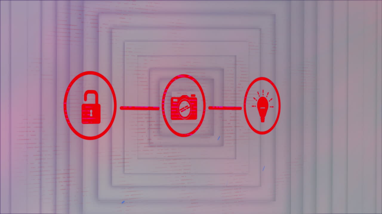 iconos de red de conexiones contra cuadrados concéntricos sobre fondo blanco