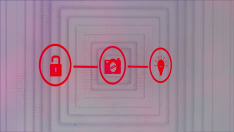 iconos de red de conexiones contra cuadrados concéntricos sobre fondo blanco