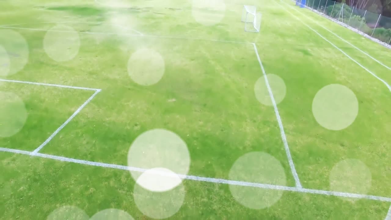 スタジアムで走っているさまざまな学童の上のライトスポットのアニメーション