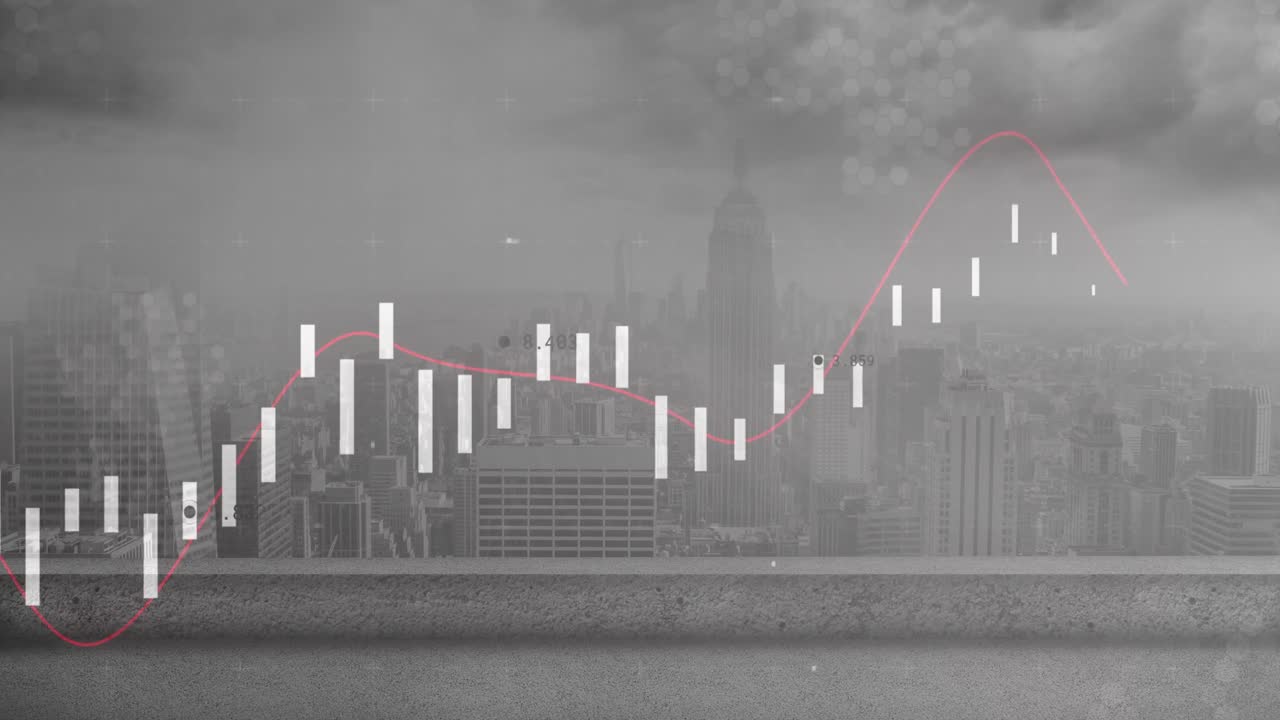 도시 풍경의 공중 전망에 대한 통계 데이터 처리 애니메이션