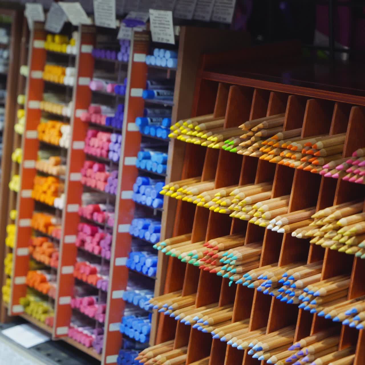 Vinnitsa, Ukraine - August, 2018: Purchase of stationery in the store. Many colorful tools and supplies on the shelf of a stationery shop