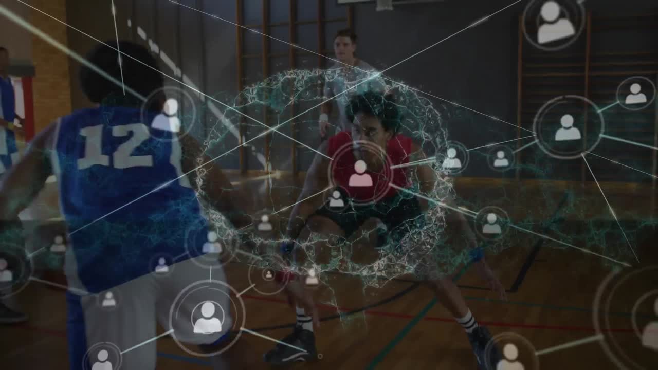 Animation of network of connections over diverse group of male basketball players