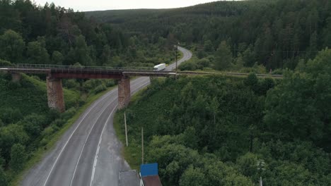 vista de la carretera y el puente sobre los árboles y el bosque