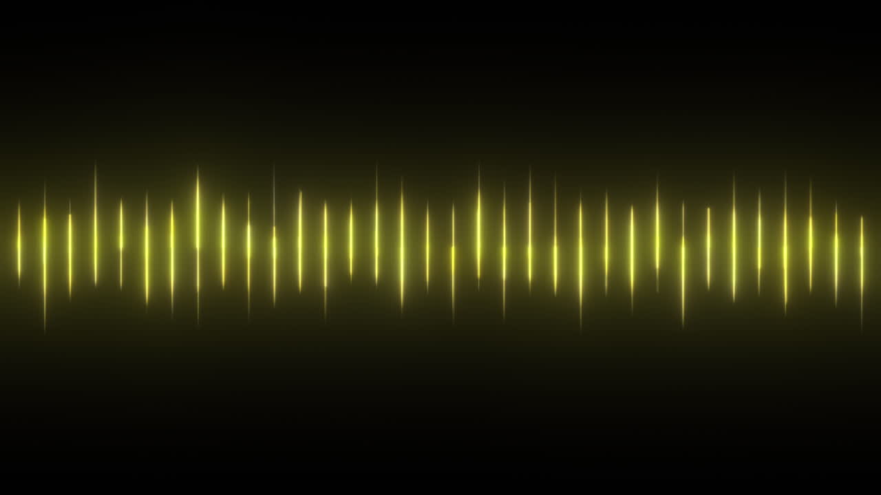 Yellow Audio Waveform Glowing Equalizer Graphic Rippling Up and Down Rapidly in Time with Music, Voice Over, Sound Effects. Use Add or Screen Modes to Remove Black Background.