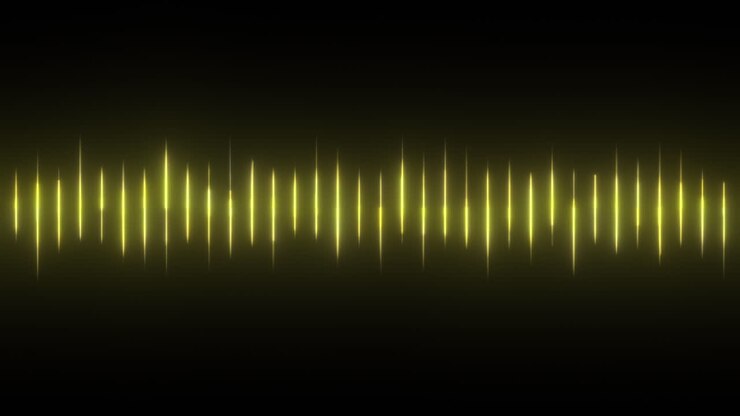 Yellow Audio Waveform Glowing Equalizer Graphic Rippling Up and Down Rapidly in Time with Music, Voice Over, Sound Effects. Use Add or Screen Modes to Remove Black Background.