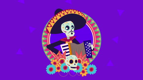 viva mexico animation with mariachi skull playing accordion