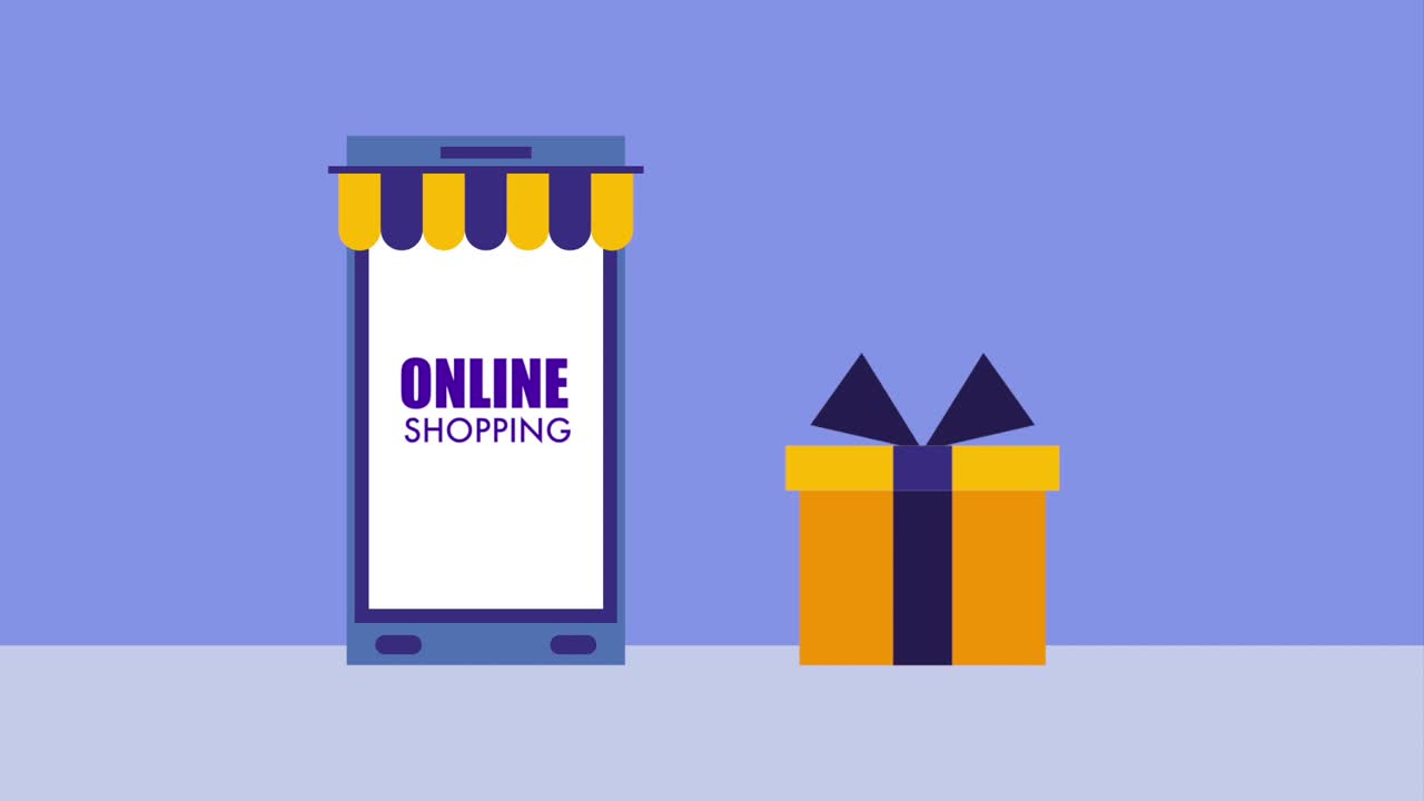 스마트폰 온라인 쇼핑 선물 상자 포장 리본 아이콘 터 일러스트레이션