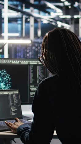 vertical video server farm software developer interprets ai generated data analytics graphs
