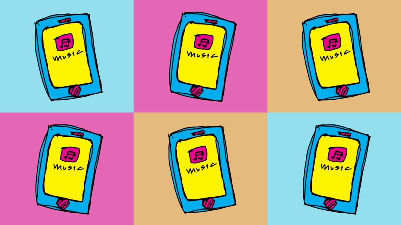 아이들이 음악 응용 프로그램의 주제와 함께 팝 아트 원활한 배경을 그리는