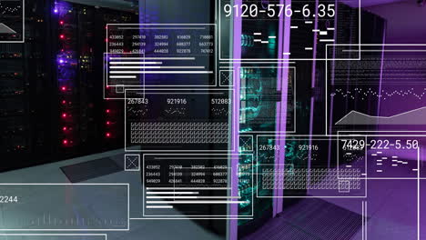 animación de la interfaz con el procesamiento de datos contra la sala de servidores de computadoras