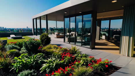 rooftop terrace with city views