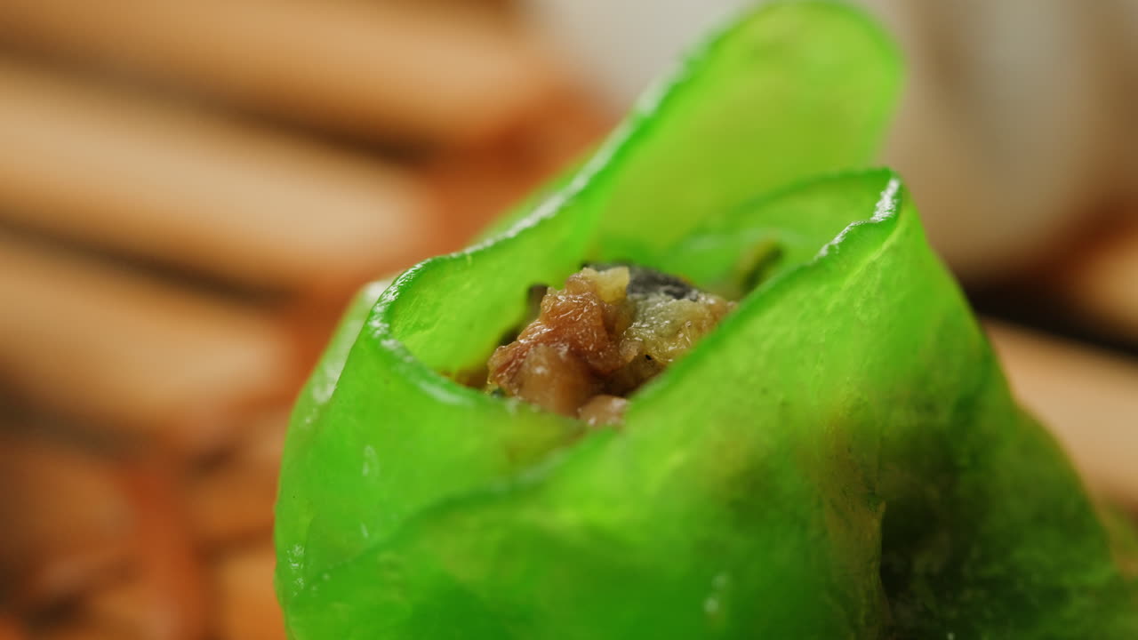 Close-up of a Green Dumpling with Savory Filling