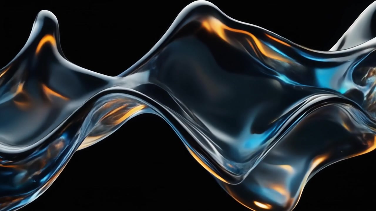 Abstract Liquid Glass Wave Flowing on Black Background