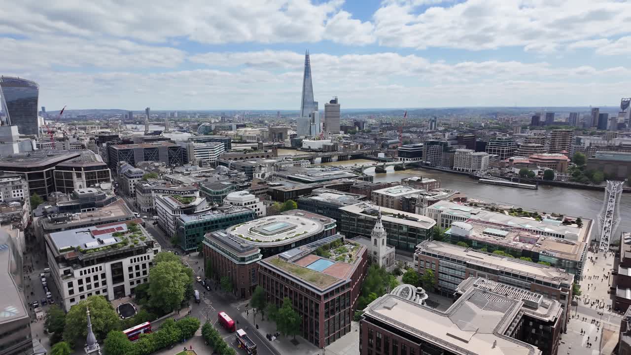 downtown London, England from St. Paul's Cathedral view starting at the festival grounds and moving along The Thames River