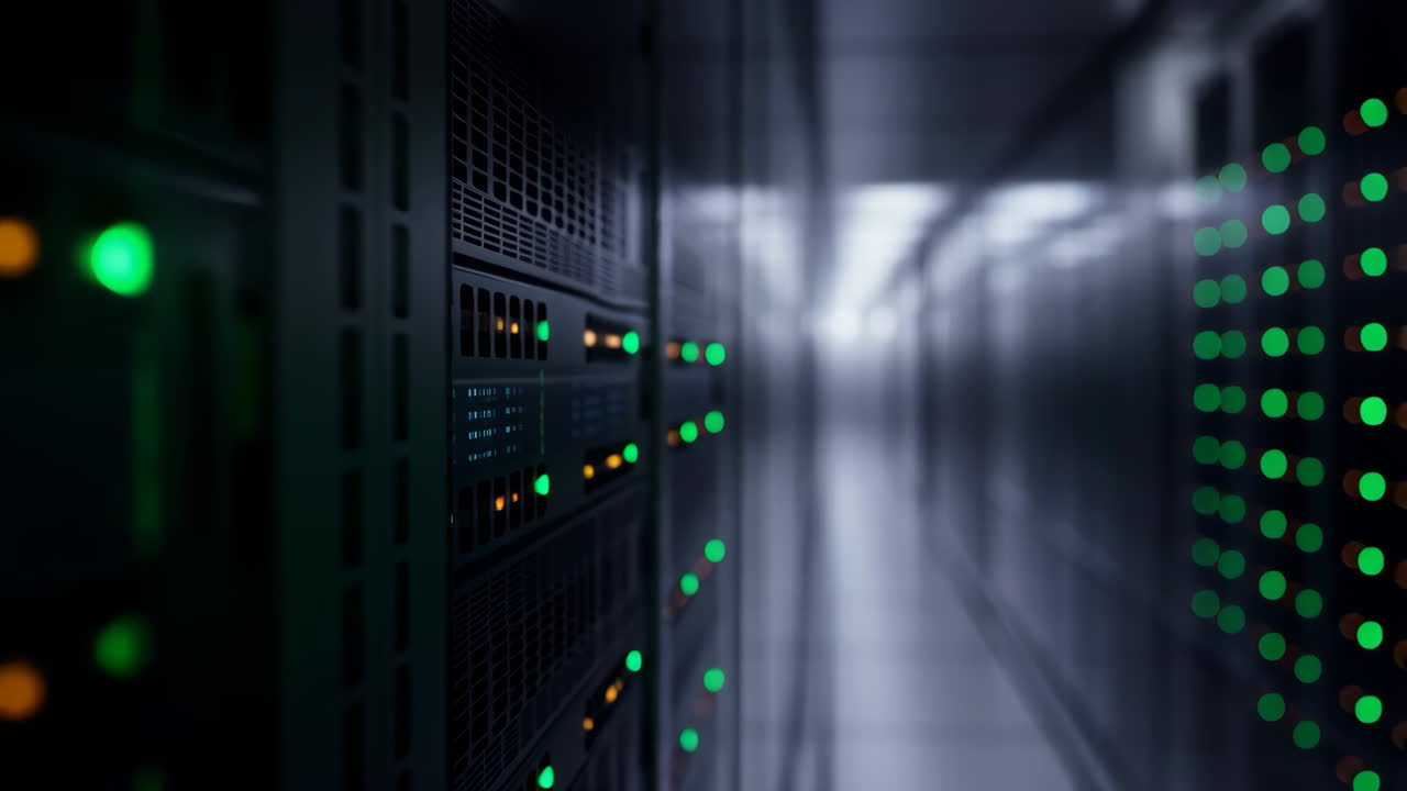Data Center Server Racks with Blinking Lights