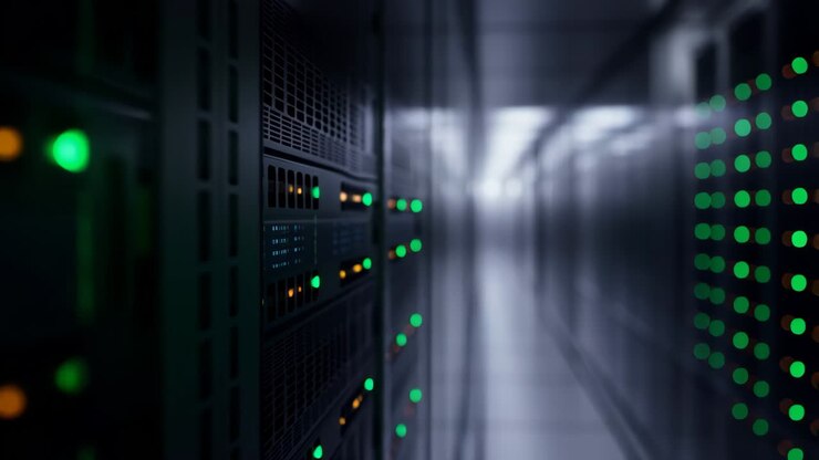 Data Center Server Racks with Blinking Lights
