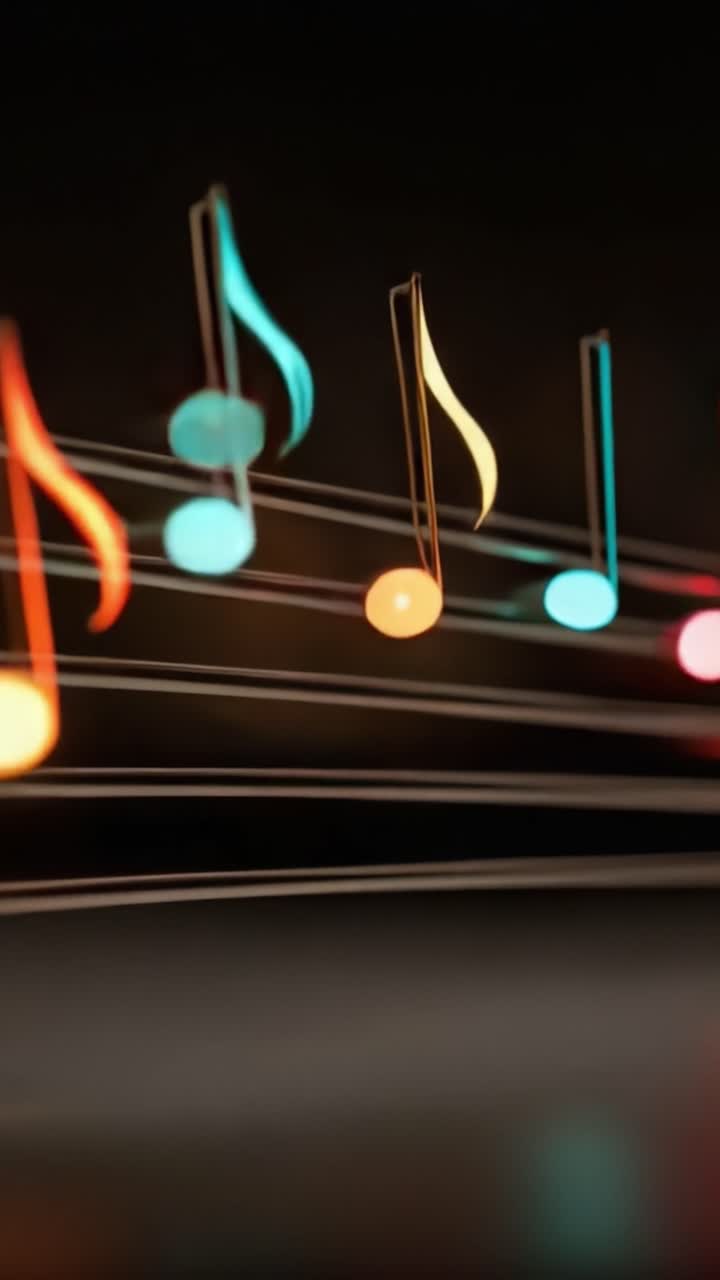 Explorando Melodias Vibrantes: Uma coleção de notas musicais coloridas capturadas em movimento, exibindo a beleza do ritmo e do som em uma apresentação dinâmica.