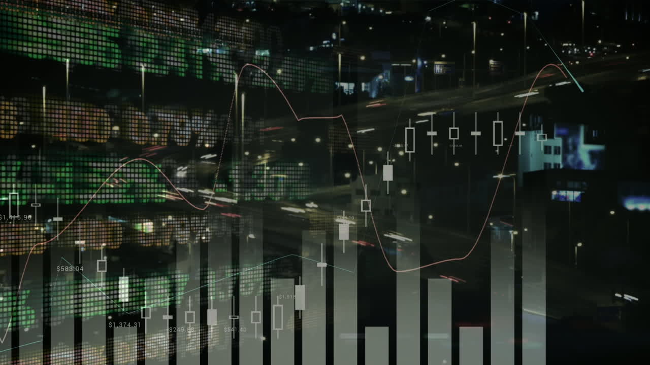 Animation of stock exchange and financial data processing over fast traffic