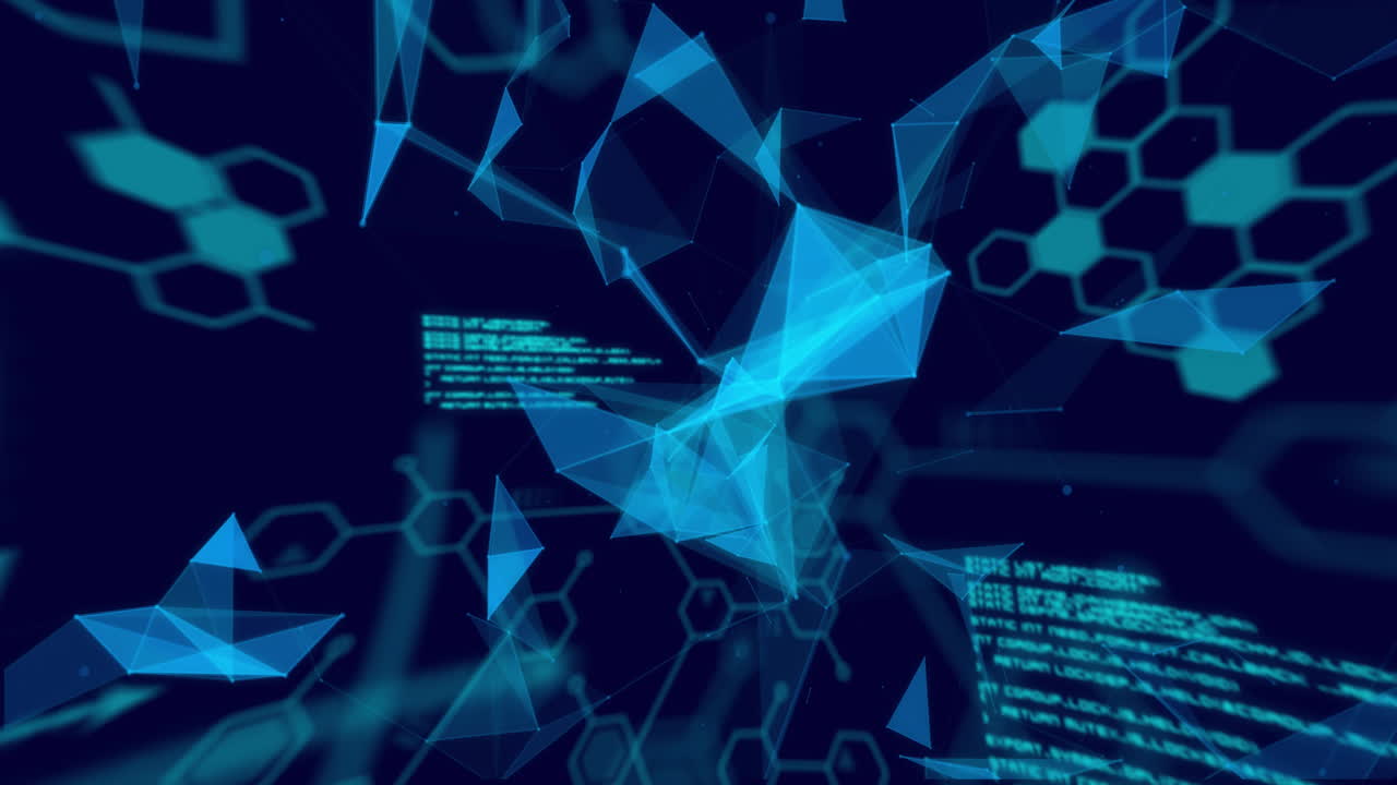 어두운 배경에서 과학 데이터 처리 및 연결의 애니메이션