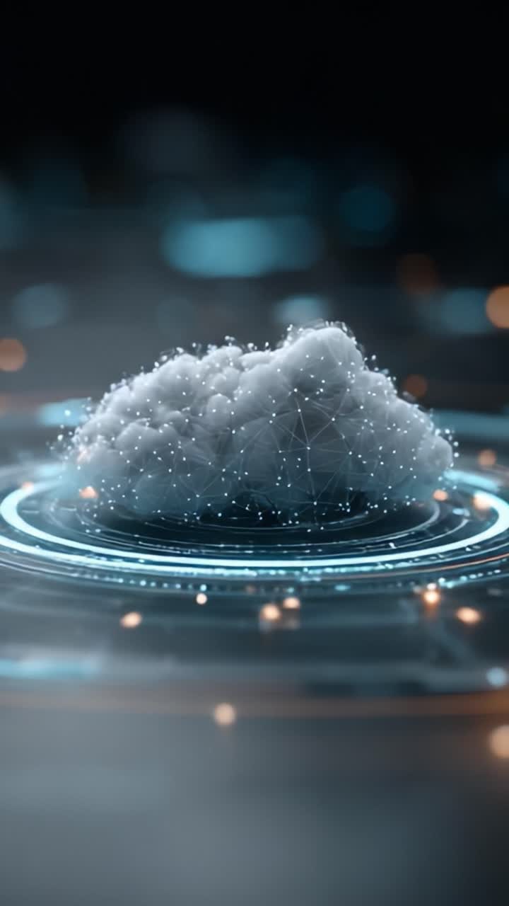 A Hypothetical Cloud Creation Displaying a Futuristic Visualization of Data Transformation with Light Particles and an Ethereal Atmosphere