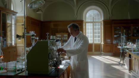 scientist working in a historical laboratory